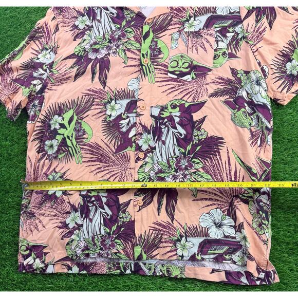 Star Wars The Mandalorian Grogu Aloha Hawaiian Shirt XXL Peach Green Floral - Picture 7 of 8